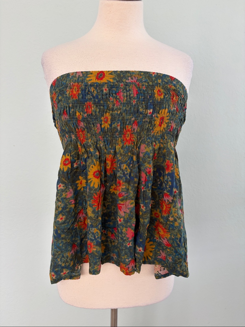 Natural Life Smocked Waist Floral Mini Skirt Boho Teal size S - Picture 7 of 10